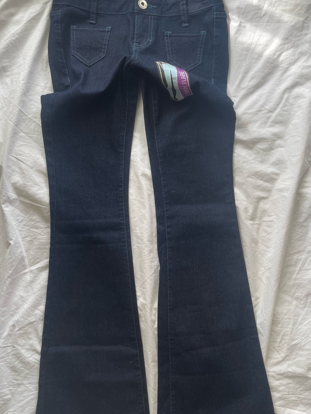 City Streets Navy Flare Jeans - Picture 3 of 4
